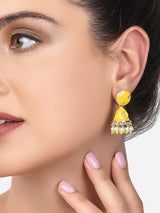 Women's Set of 2 Yellow & Red Meenakari Ethnic Jhumki Earrings-ZPFK15116