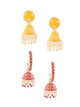 Women's Set of 2 Yellow & Red Meenakari Ethnic Jhumki Earrings-ZPFK15116