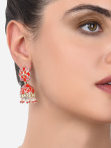 Women's Combo of 2 Green & Red Meenakari Ethnic Jhumki Earrings-ZPFK15117