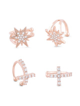 Women's Combo of 2 Rose Gold Cubic Zirconia Brass Ear Cuff Earrings-ZPFK15122