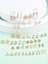 Women's Gold Tone Contemporary Studs and Drop Earrings - Set of 25