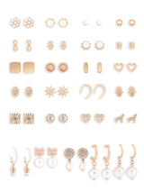 Women's Gold Tone Contemporary Studs and Drop Earrings - Set of 25