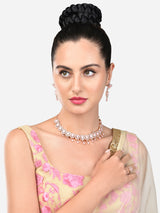 Women's Pink Dazzling Stones Sleek Choker Necklace Earring & Ring Set-ZPFK15144