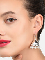 Women's Combo of 2 Antique Silver Oxidised Jhumka Drop Earrings-ZPFK15185