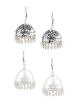Women's Combo of 2 Antique Silver Oxidised Jhumka Drop Earrings-ZPFK15185