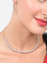 Women's Rose Gold Dazzling Cubic Zirconia Contemporary Necklace & Earring Set-ZPFK15214