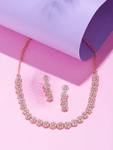 Women's Rose Gold Dazzling Cubic Zirconia Contemporary Necklace & Earring Set-ZPFK15214