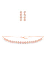 Women's Rose Gold Dazzling Cubic Zirconia Contemporary Necklace & Earring Set-ZPFK15214