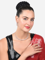 Women's Rose Gold Dazzling Cubic Zirconia Contemporary Necklace & Earring Set-ZPFK15214