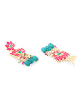 Women's Green Beads & Pink Meenakari Lotus Design Drop Earring-ZPFK15389