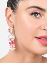 Women's Pink Meenakari Lotus Design Traditional Cluster Beads Drop Earring-ZPFK15390