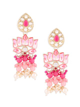 Women's Pink Meenakari Lotus Design Traditional Cluster Beads Drop Earring-ZPFK15390