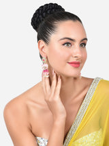 Women's Pink Meenakari Lotus Design Traditional Cluster Beads Drop Earring-ZPFK15390