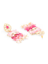 Women's Pink Meenakari Lotus Design Traditional Cluster Beads Drop Earring-ZPFK15390
