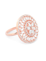 Women's Rose Gold Dazzling Cubic Zirconia Party Bling Statement Brass Ring-ZPFK15423