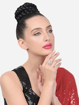 Women's Rose Gold Dazzling Cubic Zirconia Party Bling Statement Brass Ring-ZPFK15423