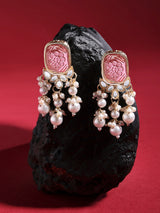Women's Wine Color Stone Kundan Pearls Layer Drop Earring