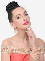 Women's Wine Color Stone Kundan Pearls Layer Drop Earring