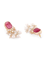 Women's Wine Color Stone Kundan Pearls Layer Drop Earring