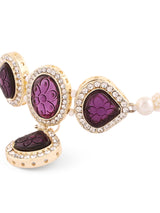 Women's Purple Stones Multistrand Pearls Choker Necklace Earring Maangtikka & Ring Set-ZPFK15453