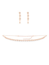 Women's Rose Gold Cubic Zirconia Contemporary Sleek Necklace & Earring Set-ZPFK15484
