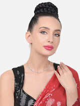 Women's Rose Gold Cubic Zirconia Contemporary Sleek Necklace & Earring Set-ZPFK15484