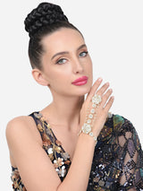 Women's Gold Tone Kundan & Pearls Embellished Dazzling Hand Harness-ZPFK15645