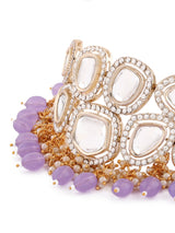 Women's Purple Beads Drop Kundan Bridal Choker Necklace & Earring Set-ZPFK15841