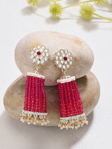 Women's Rani Pink Dazzling Crystal Beaded Hanging Kundan Jhumki Earring-ZPFK15867