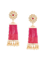 Women's Rani Pink Dazzling Crystal Beaded Hanging Kundan Jhumki Earring-ZPFK15867