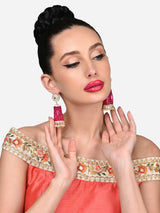 Women's Rani Pink Dazzling Crystal Beaded Hanging Kundan Jhumki Earring-ZPFK15867