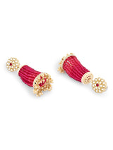 Women's Rani Pink Dazzling Crystal Beaded Hanging Kundan Jhumki Earring-ZPFK15867