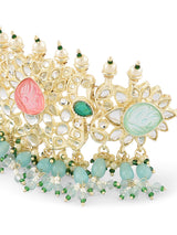 Women's Multicolor Multistrand Beaded Kundan Choker Necklace Earring & Ring Set-ZPFK15870