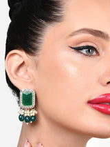 Women's Green Stones & Beads Dazzling Austrian Diamond Drop Earring-ZPFK15885