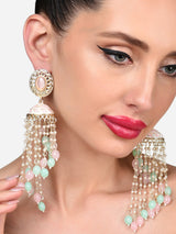 Women's Green Pink Beaded Chain Fringe Meenakari Drop Earring-ZPFK15890