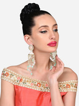 Women's Green Pink Beaded Chain Fringe Meenakari Drop Earring-ZPFK15890