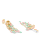 Women's Green Pink Beaded Chain Fringe Meenakari Drop Earring-ZPFK15890