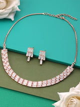 Women's Rose Gold Dazzling Baguette Cubic Zirconia Party Necklace & Earring Set-ZPFK15899