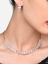 Women's Rose Gold Dazzling Baguette Cubic Zirconia Party Necklace & Earring Set-ZPFK15899