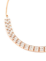 Women's Rose Gold Dazzling Baguette Cubic Zirconia Party Necklace & Earring Set-ZPFK15899