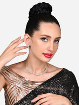 Women's Rose Gold Dazzling Baguette Cubic Zirconia Party Necklace & Earring Set-ZPFK15899