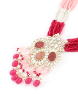 Women's Pink Multistrand Crystal Kundan Bridal Necklace Earring & Ring Set-ZPFK15902