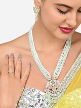 Women's Mint Green and Pink Multistrand Kundan Bridal Necklace Earring Ring Set