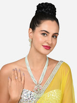 Women's Mint Green and Pink Multistrand Kundan Bridal Necklace Earring Ring Set
