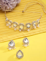 Women's Gold Tone Austrian Diamonds Kundan Choker Necklace Earring & Ring Set-ZPFK15904