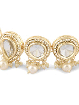 Women's Gold Tone Austrian Diamonds Kundan Choker Necklace Earring & Ring Set-ZPFK15904