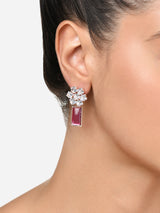 Women's Pink Stone & Cubic Zirconia Embellished Brass Drop Earring-ZPFK15926