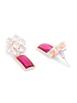 Women's Pink Stone & Cubic Zirconia Embellished Brass Drop Earring-ZPFK15926