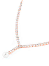 Women's Rose Gold Dazzling Cubic Zirconia & Pearl Lariat Necklace & Earring Set-ZPFK15929