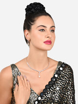 Women's Rose Gold Dazzling Cubic Zirconia & Pearl Lariat Necklace & Earring Set-ZPFK15929
